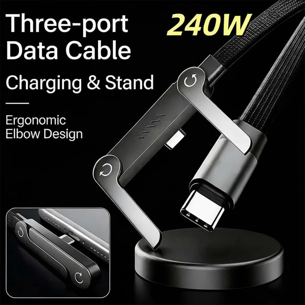 240W Fast Charging Cable with Stand - Type-C Black - Image 1