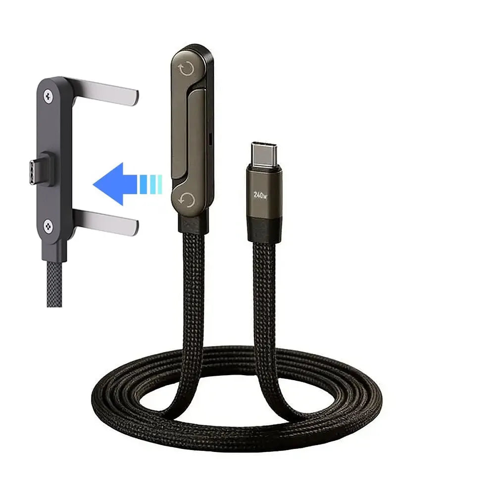 240W Invisible Holder Charger Cable Fast Charging Cord with Built-In Phone Stand Charging Cable 2In1 USB Type-C to USB-C Cable