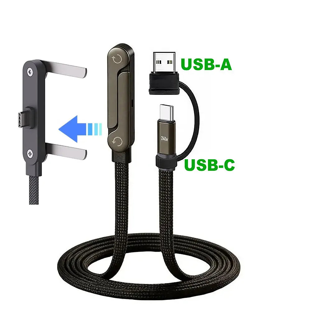 240W Invisible Holder Charger Cable Fast Charging Cord with Built-In Phone Stand Charging Cable 2In1 USB Type-C to USB-C Cable